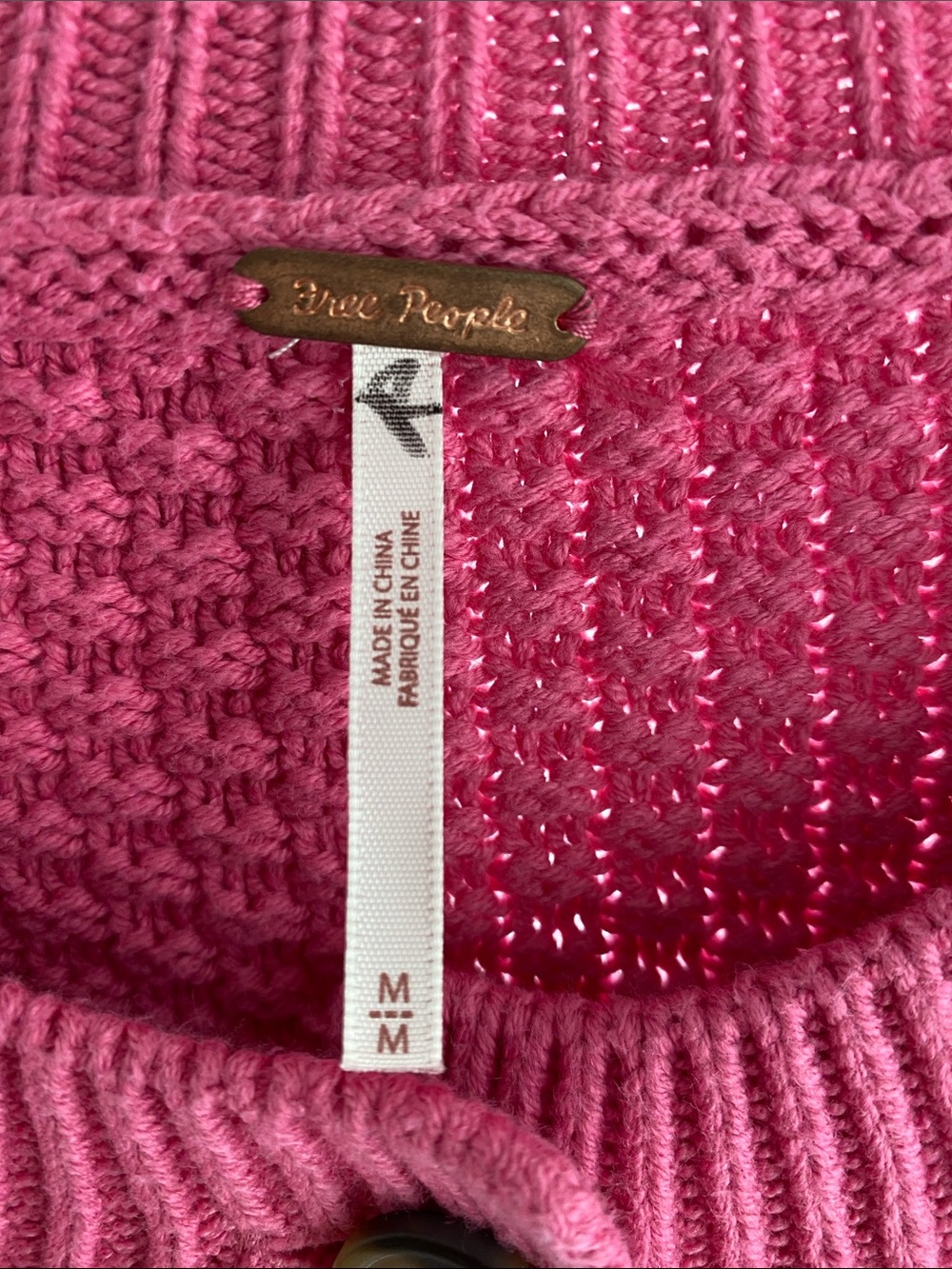 Free People Lila Knit Cardigan Cotton Blend Plumdrop (Dark Bubblegum Pink) Size - Picture 3 of 9